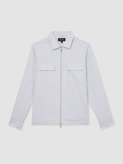 Reiss Savings - Cotton Stripe Zip-Through Shirt in White/Soft Blue
