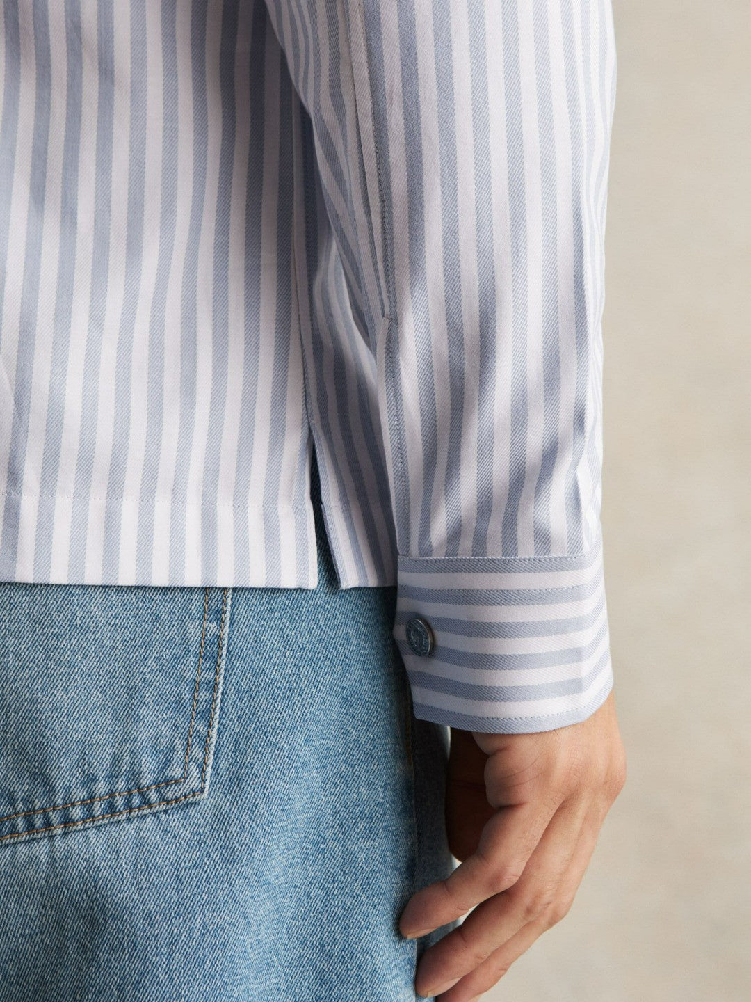 Reiss Savings - Cotton Stripe Zip-Through Shirt in White/Soft Blue