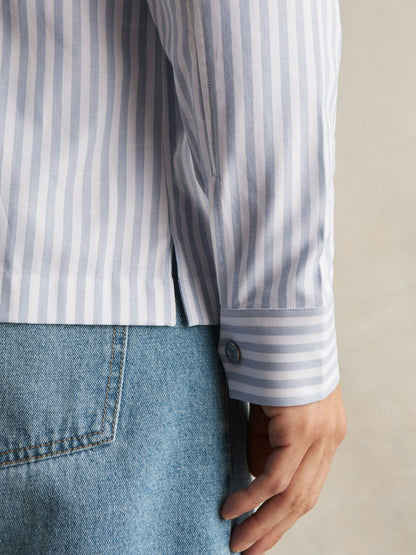 Reiss Savings - Cotton Stripe Zip-Through Shirt in White/Soft Blue