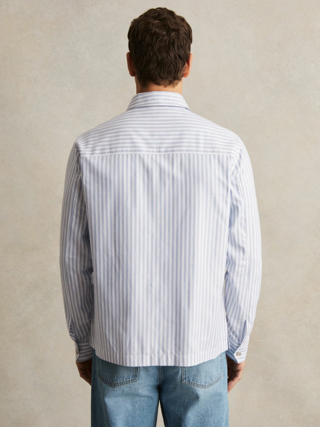 Reiss Savings - Cotton Stripe Zip-Through Shirt in White/Soft Blue