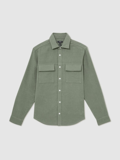 Reiss Offer - Moleskin-Cotton Twin-Pocket Overshirt in Green