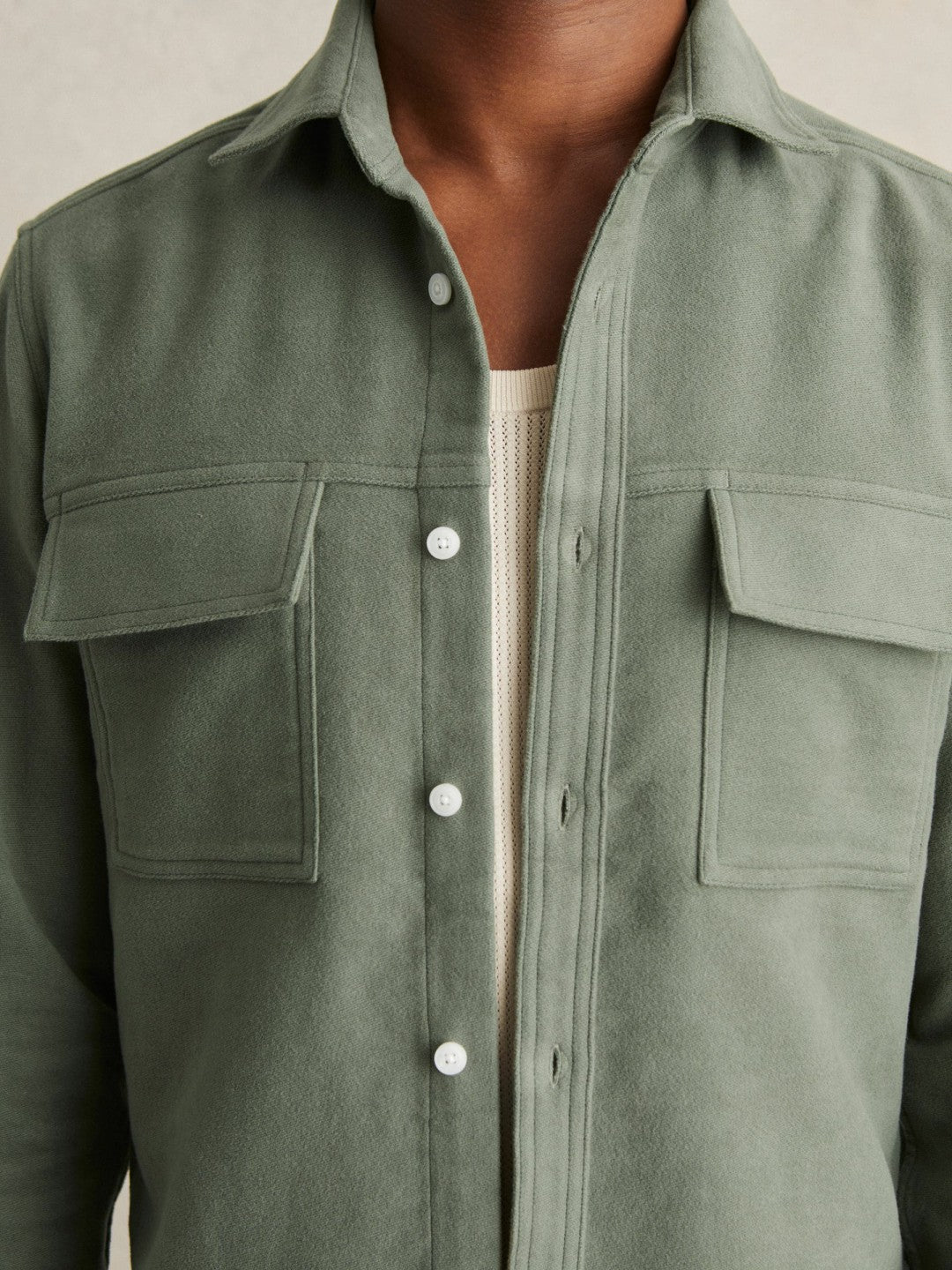 Reiss Offer - Moleskin-Cotton Twin-Pocket Overshirt in Green