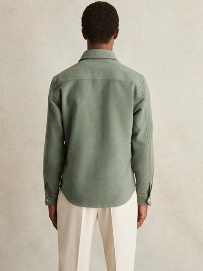 Reiss Offer - Moleskin-Cotton Twin-Pocket Overshirt in Green