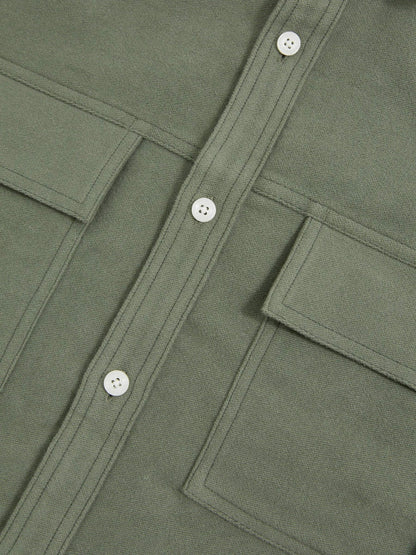 Reiss Offer - Moleskin-Cotton Twin-Pocket Overshirt in Green