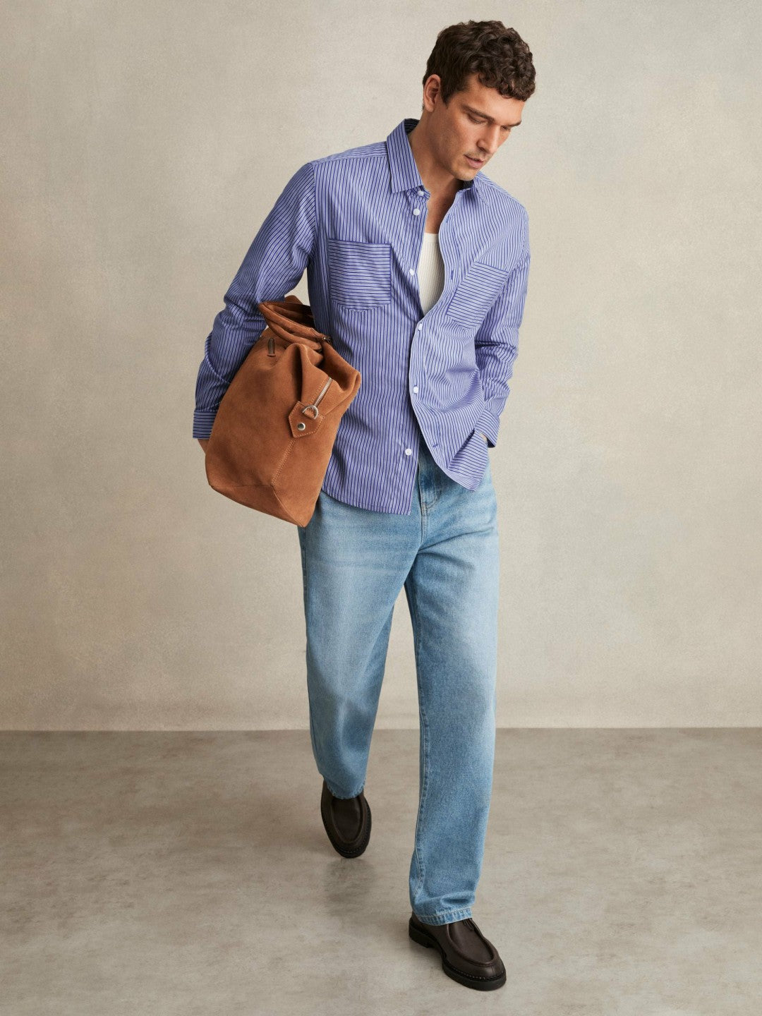 Reiss Popular Choice - Cotton-Poplin Stripe Twin-Pocket Shirt in Blue/White