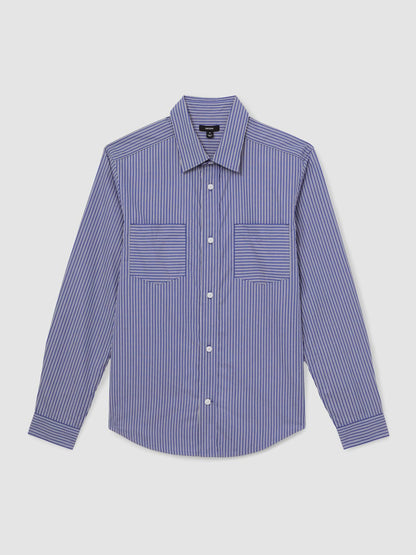 Reiss Popular Choice - Cotton-Poplin Stripe Twin-Pocket Shirt in Blue/White