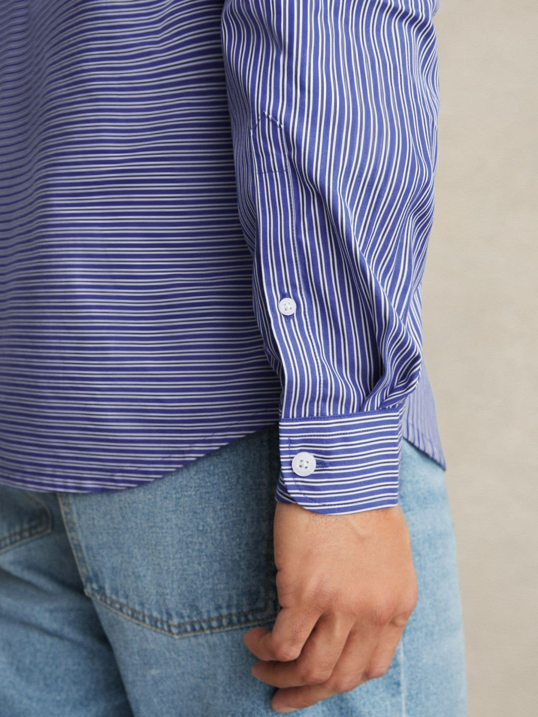 Reiss Popular Choice - Cotton-Poplin Stripe Twin-Pocket Shirt in Blue/White