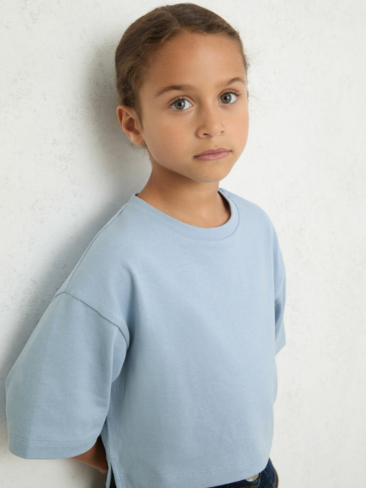 Reiss Popular Choice - 3-9 yrs Cotton Oversized Cropped T-Shirt in Blue