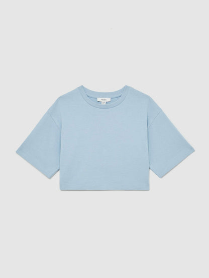 Reiss Popular Choice - 3-9 yrs Cotton Oversized Cropped T-Shirt in Blue
