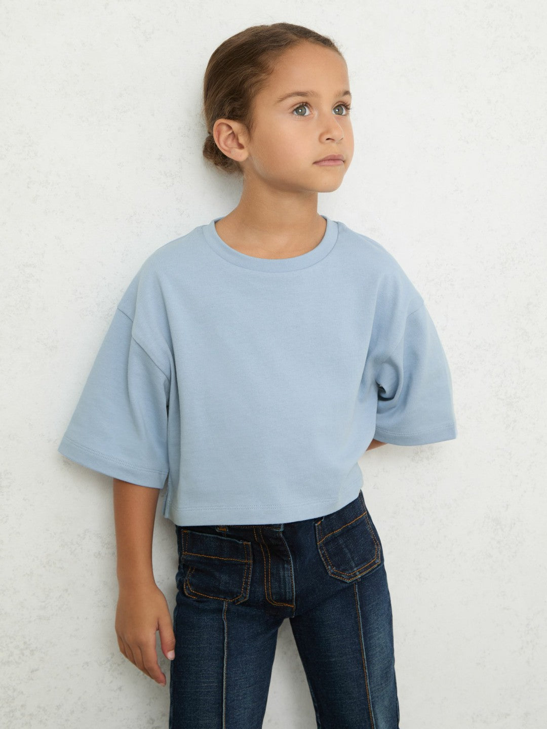 Reiss Popular Choice - 3-9 yrs Cotton Oversized Cropped T-Shirt in Blue