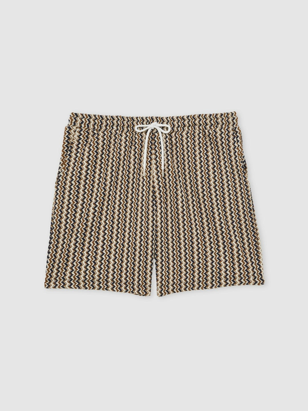 Reiss Best Seller - Zig-Zag Knit Drawstring Shorts in Tobacco Brown