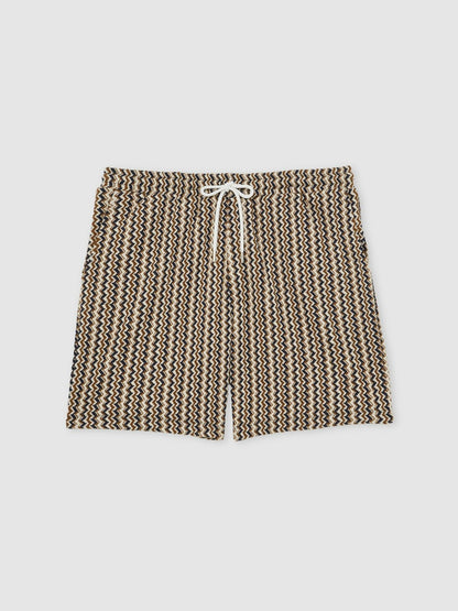 Reiss Best Seller - Zig-Zag Knit Drawstring Shorts in Tobacco Brown
