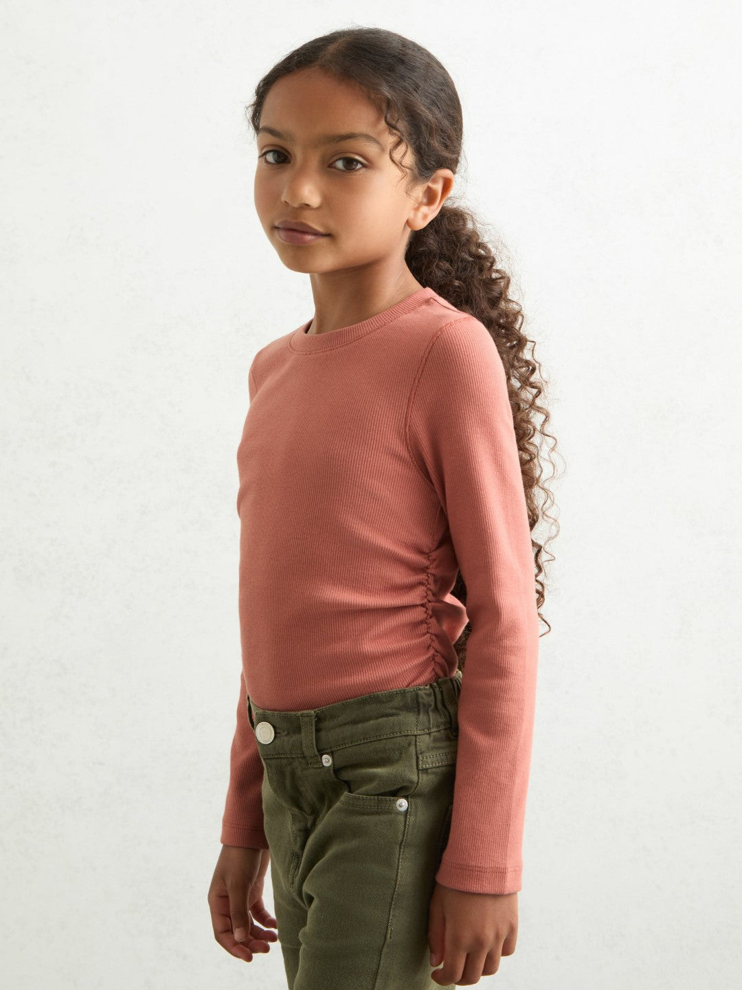 Reiss Value - 9-13 yrs Cotton Ruched Long-Sleeve T-Shirt with Stretch in Rose