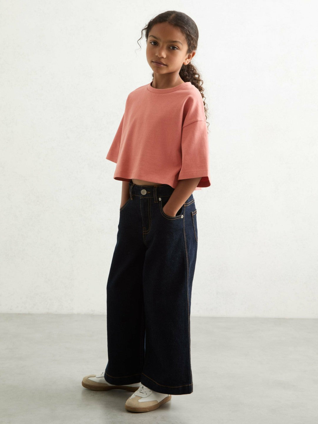 Reiss Affordable - 9-13 yrs Cotton Oversized Cropped T-Shirt in Rose