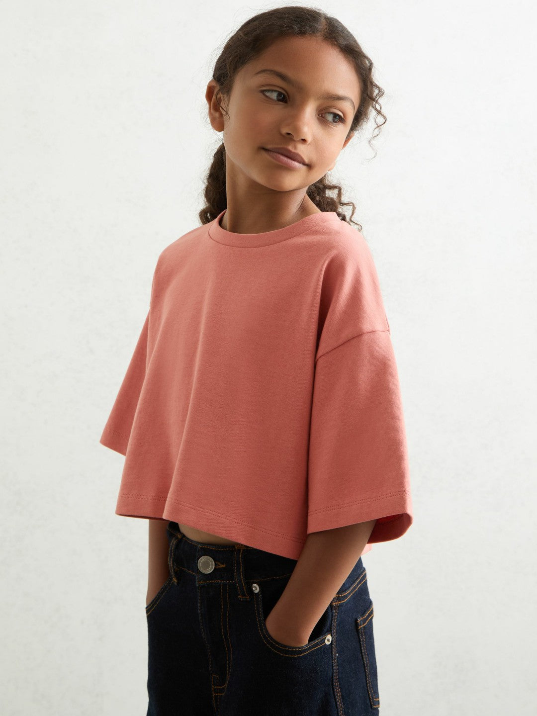 Reiss Affordable - 9-13 yrs Cotton Oversized Cropped T-Shirt in Rose