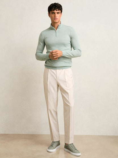 Reiss Value - Merino Wool Half-Zip Jumper in Sage Green Melange