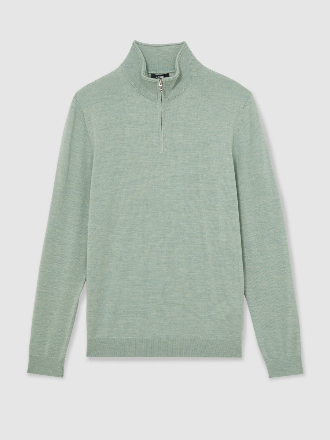 Reiss Value - Merino Wool Half-Zip Jumper in Sage Green Melange