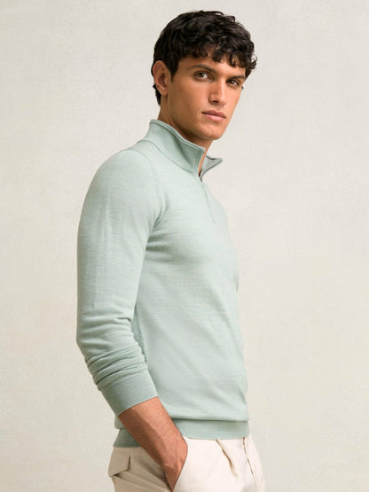 Reiss Value - Merino Wool Half-Zip Jumper in Sage Green Melange