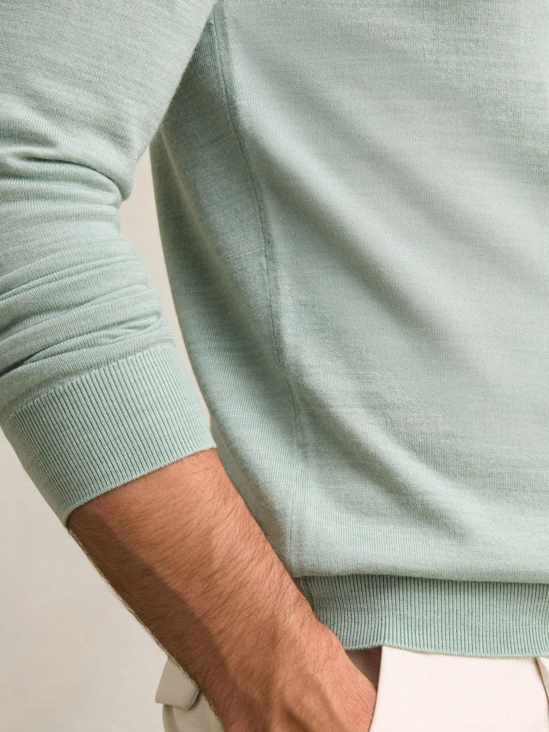 Reiss Value - Merino Wool Half-Zip Jumper in Sage Green Melange