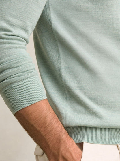 Reiss Value - Merino Wool Half-Zip Jumper in Sage Green Melange