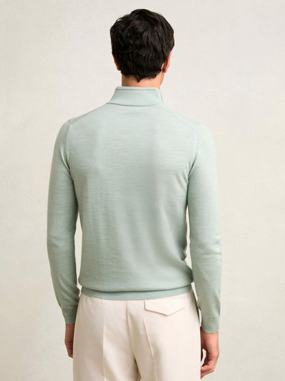 Reiss Value - Merino Wool Half-Zip Jumper in Sage Green Melange
