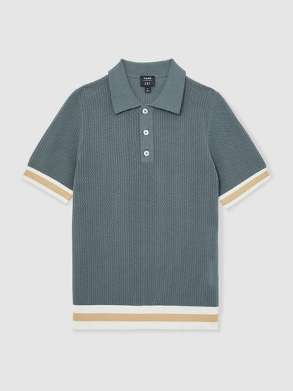 Reiss Offer - | Ché Cotton Knit Polo Shirt in Airforce Blue