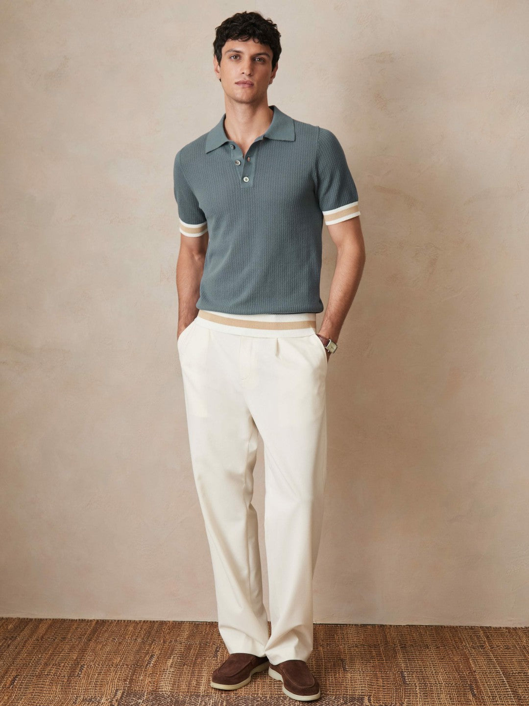 Reiss Offer - | Ché Cotton Knit Polo Shirt in Airforce Blue