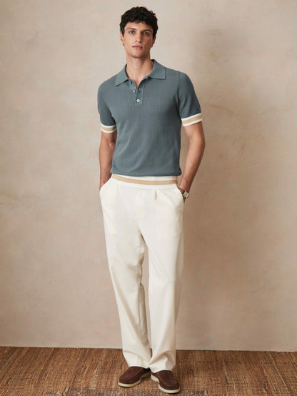 Reiss Offer - | Ché Cotton Knit Polo Shirt in Airforce Blue