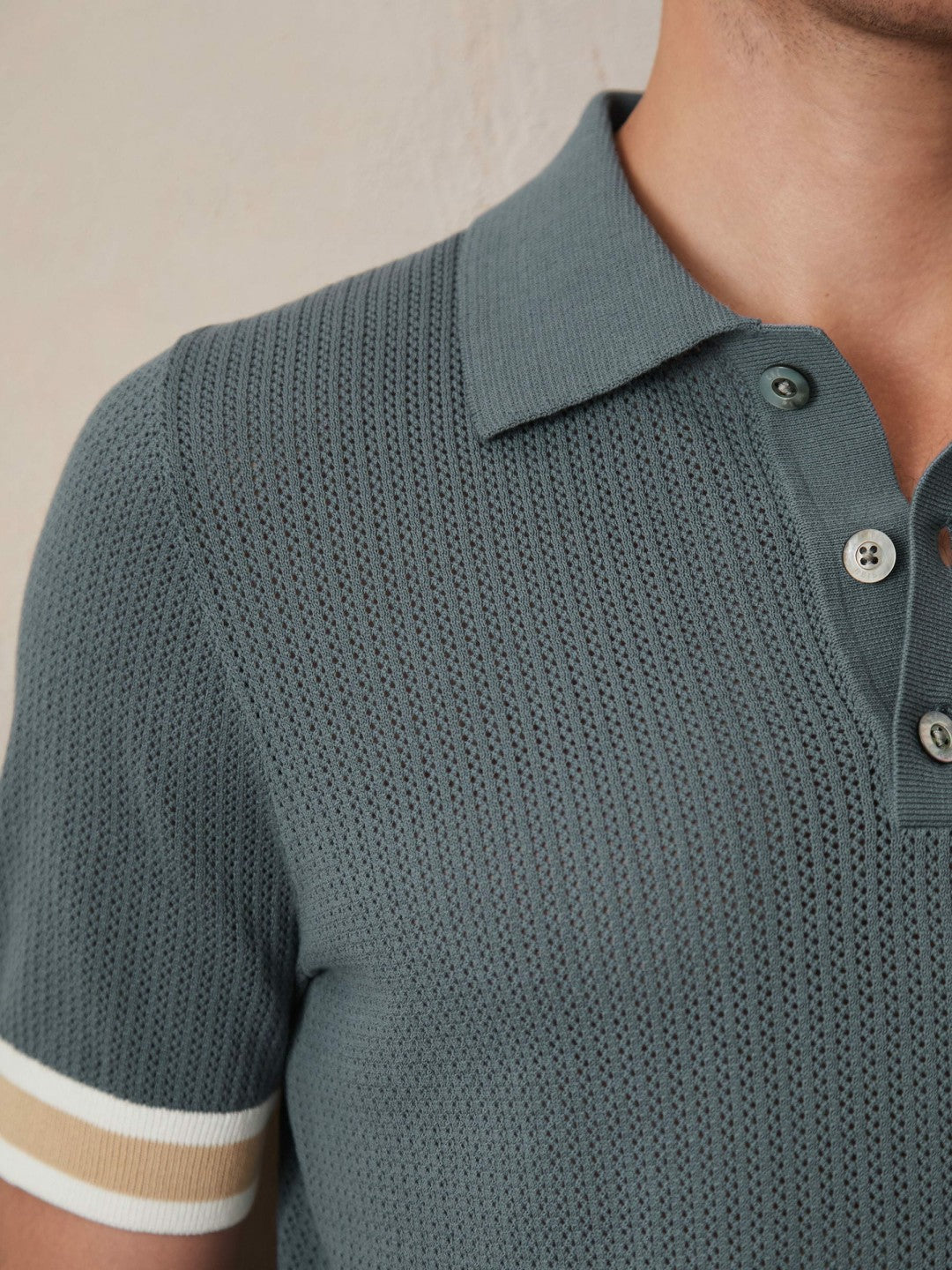 Reiss Offer - | Ché Cotton Knit Polo Shirt in Airforce Blue