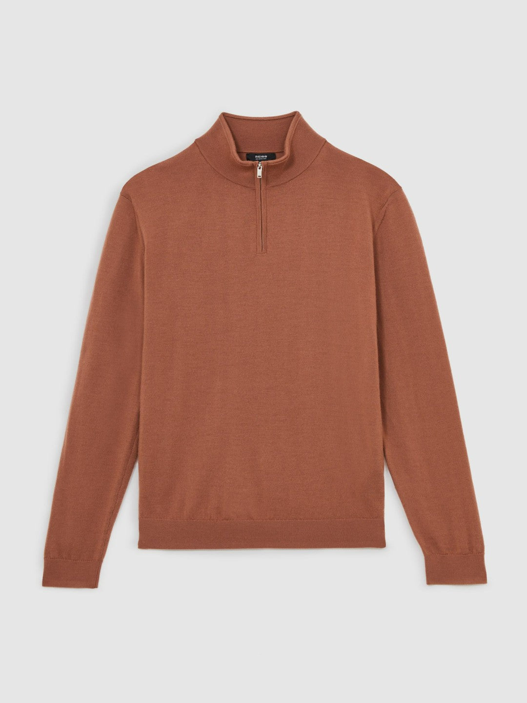 Reiss Featured - Merino Wool Half-Zip Jumper in Cinnamon Brown
