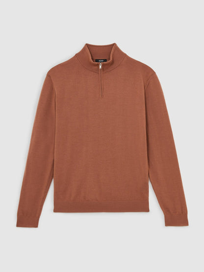 Reiss Featured - Merino Wool Half-Zip Jumper in Cinnamon Brown