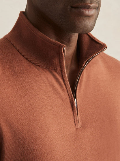 Reiss Featured - Merino Wool Half-Zip Jumper in Cinnamon Brown
