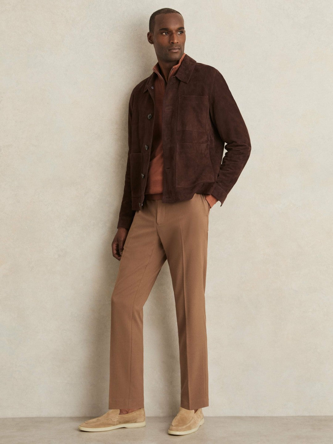 Reiss Featured - Merino Wool Half-Zip Jumper in Cinnamon Brown