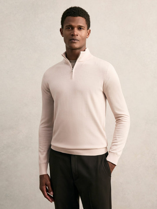 Reiss Value - Merino Wool Half-Zip Jumper in Beige