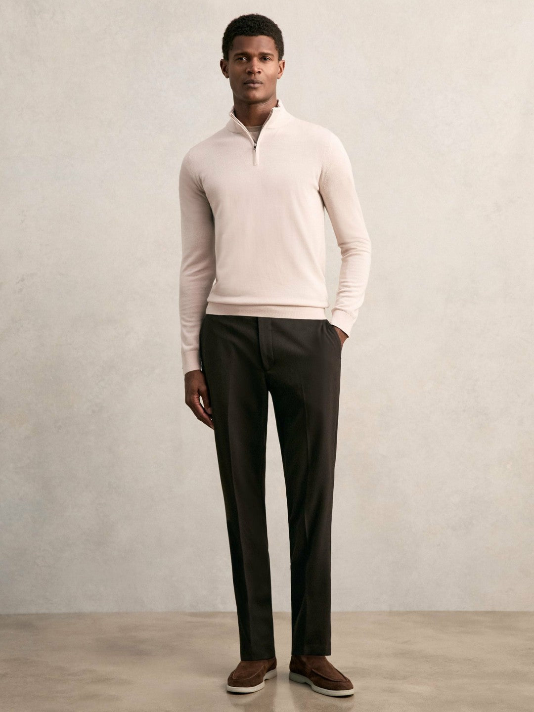 Reiss Value - Merino Wool Half-Zip Jumper in Beige