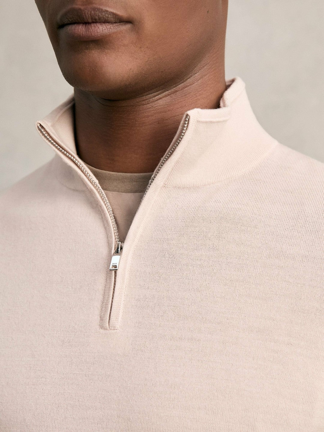Reiss Value - Merino Wool Half-Zip Jumper in Beige