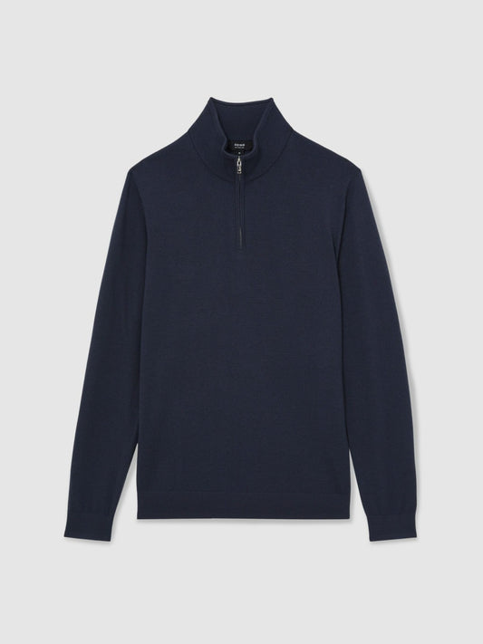 Reiss Affordable - Merino Wool Half-Zip Jumper in Midnight Navy