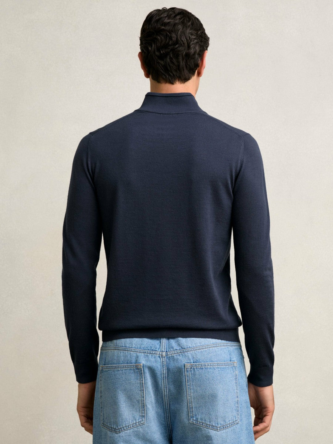 Reiss Affordable - Merino Wool Half-Zip Jumper in Midnight Navy