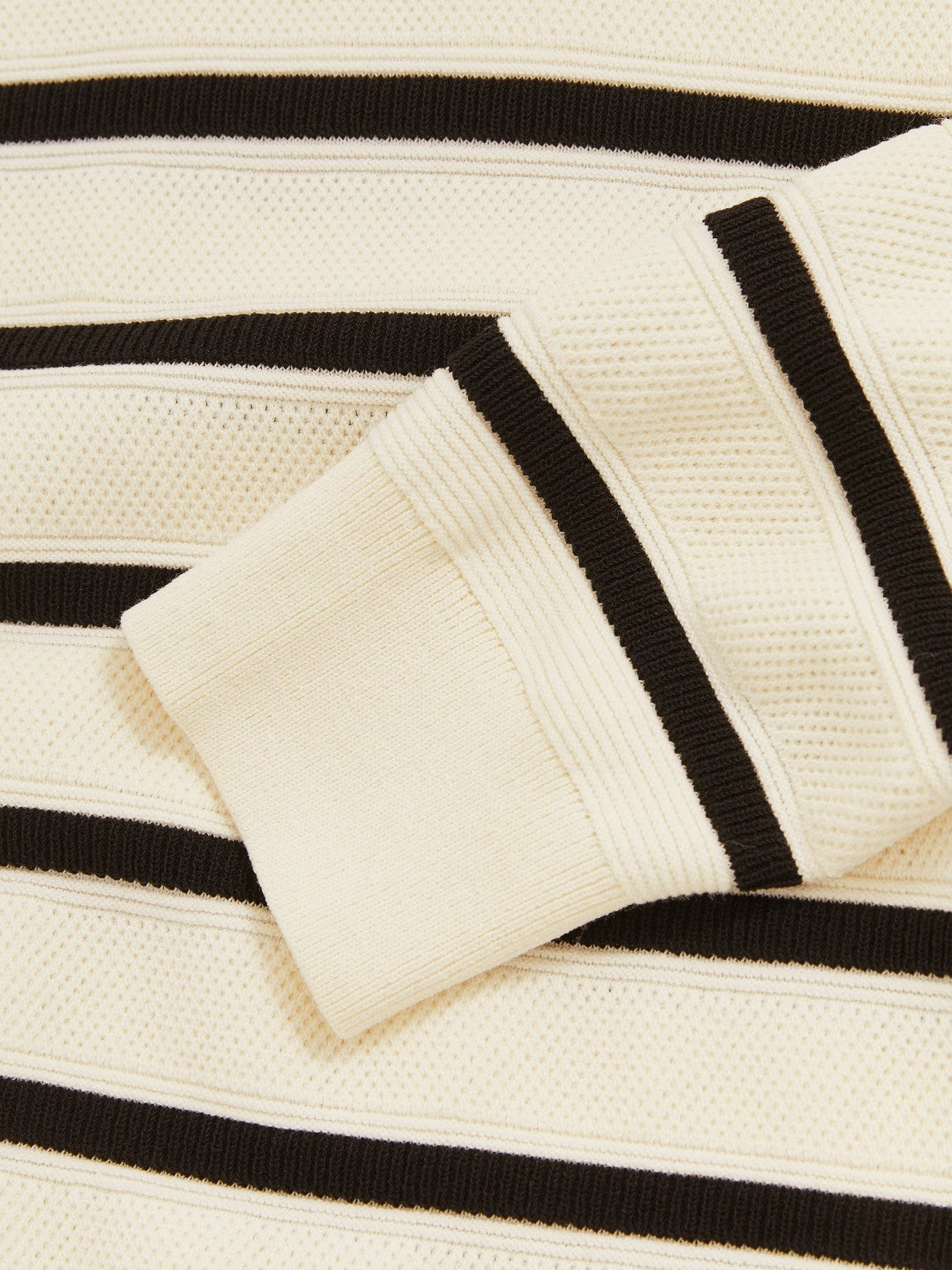 Reiss Sale - Cotton Blend Stripe Knit Polo Shirt in Warm Stone/Black