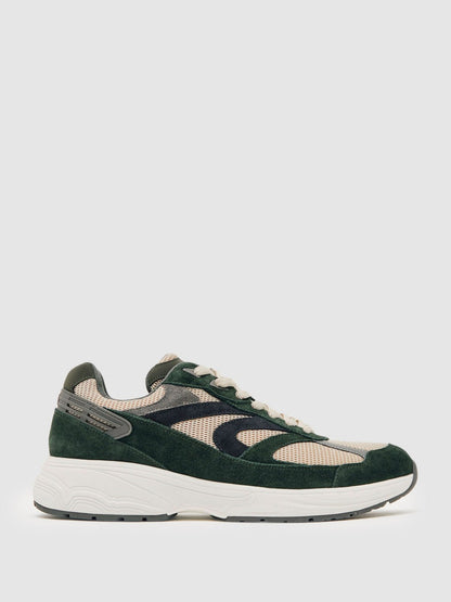 Reiss Savings - Panelled Running Trainers in Forest Green/Stone
