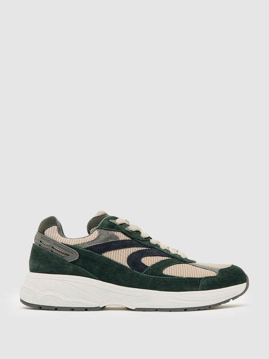 Reiss Savings - Panelled Running Trainers in Forest Green/Stone