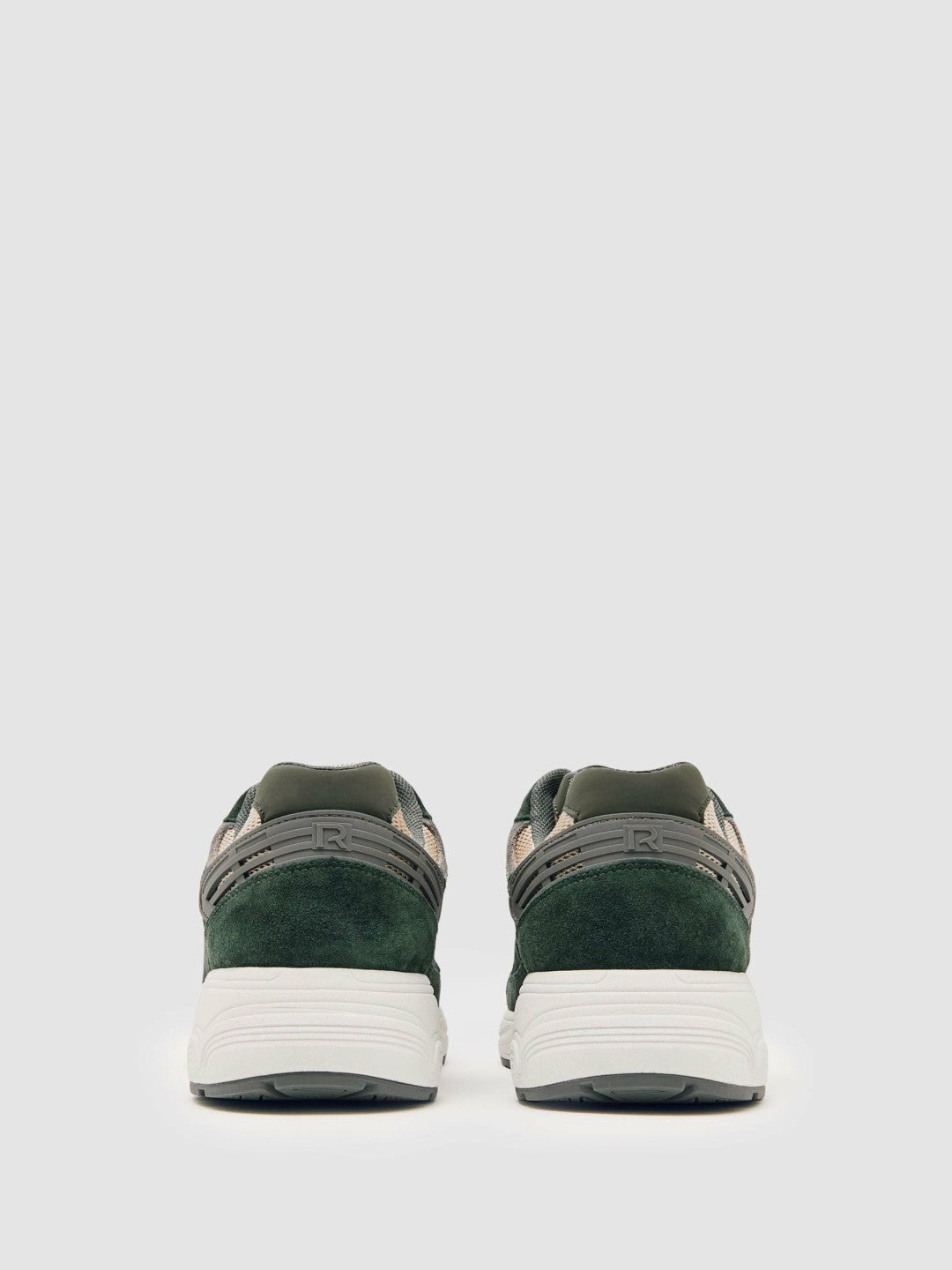 Reiss Savings - Panelled Running Trainers in Forest Green/Stone