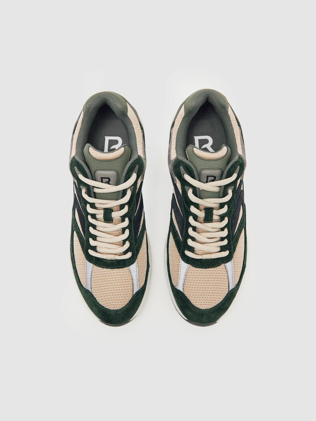 Reiss Savings - Panelled Running Trainers in Forest Green/Stone