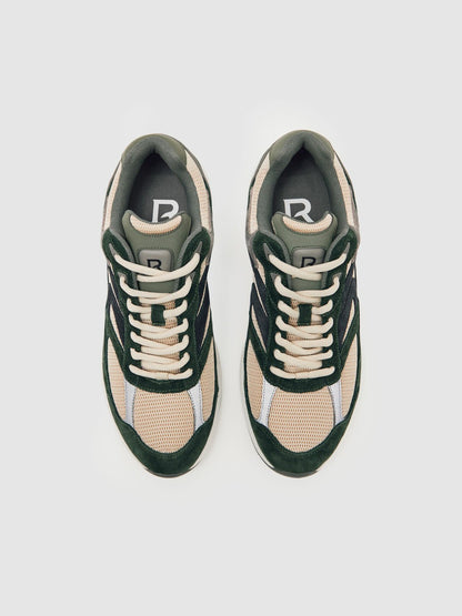 Reiss Savings - Panelled Running Trainers in Forest Green/Stone