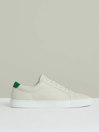 Reiss Value - Tumbled-Leather Low-Top Trainers in Off White/Green