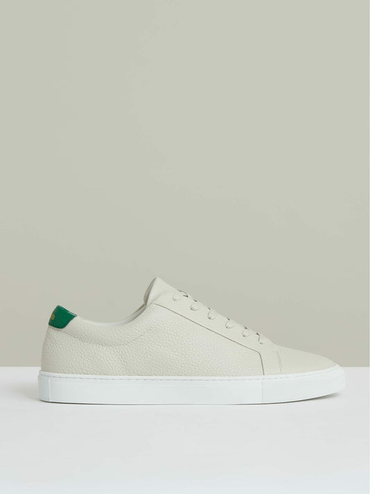 Reiss Value - Tumbled-Leather Low-Top Trainers in Off White/Green