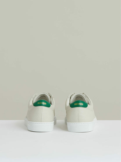 Reiss Value - Tumbled-Leather Low-Top Trainers in Off White/Green