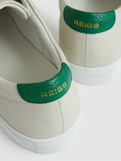 Reiss Value - Tumbled-Leather Low-Top Trainers in Off White/Green