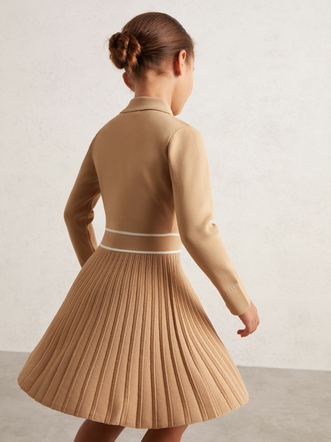 Reiss Sale - 9-13 yrs Button-Detail Stripe Knitted Dress in Camel