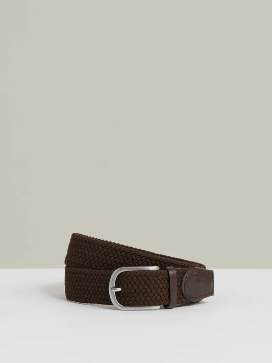 Reiss Deal - Basket Weave Belt in Dark Brown